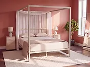 Cama com dossel Metal LESTARDS 160 x 200 cm Creme claro_1165343