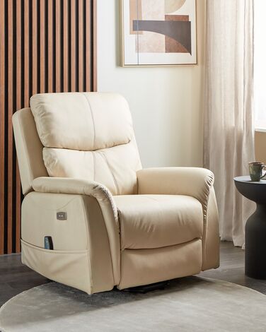 Faux Leather Recliner Massage Chair Cream GLORIE