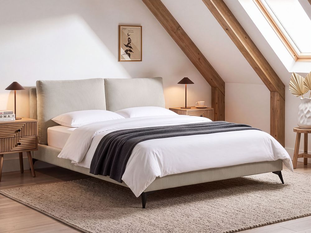 Lit avec sommier Velours côtelé MELLE 180 x 200 cm Beige clair
