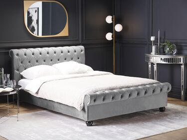 Velvet EU King Size Bed Grey AVALLON