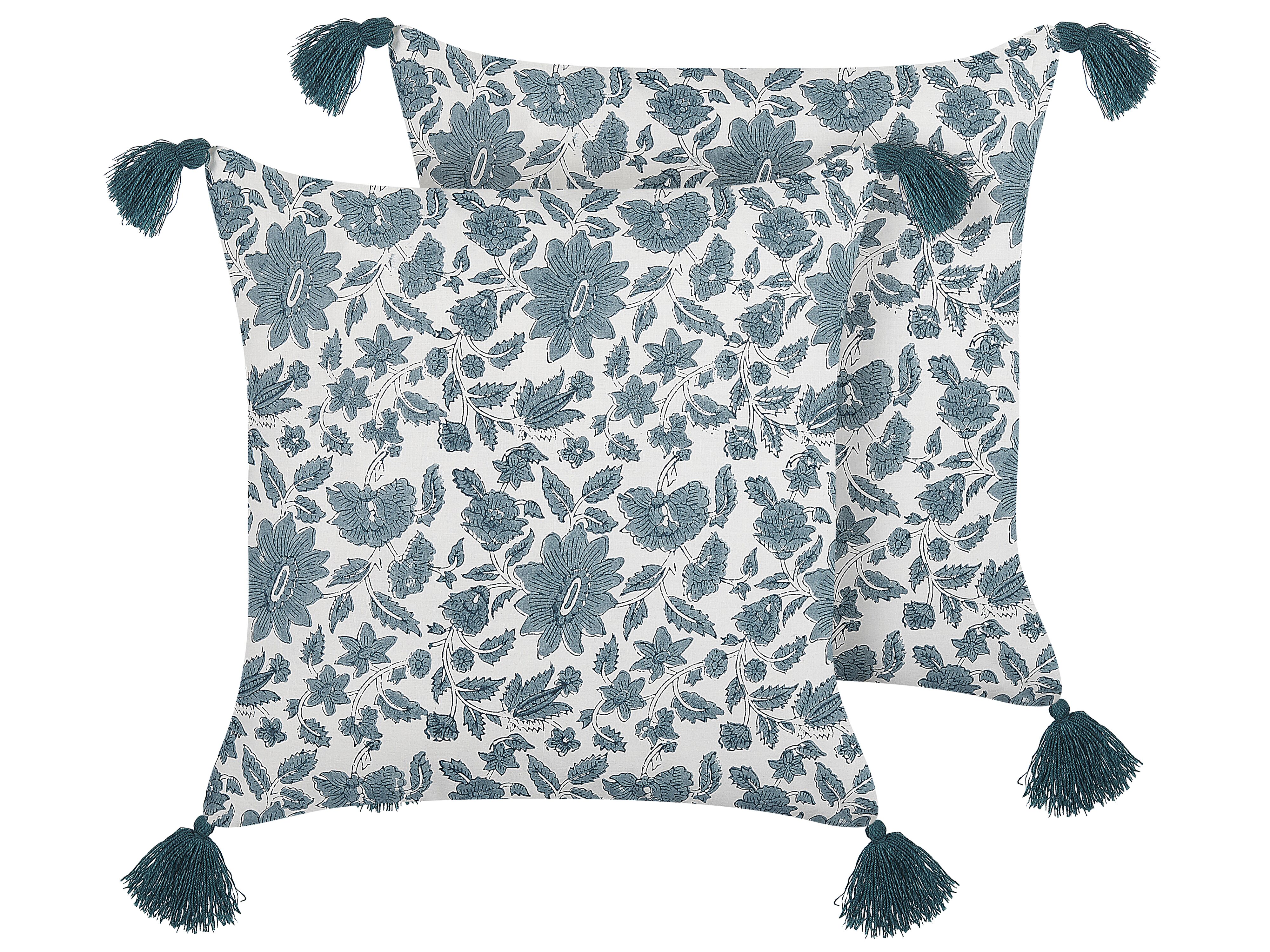 Patterns Cushion Rug Set of 2 Decorative Cushions RUMEX Cotton 45 x 45 cm Blue Floral ...