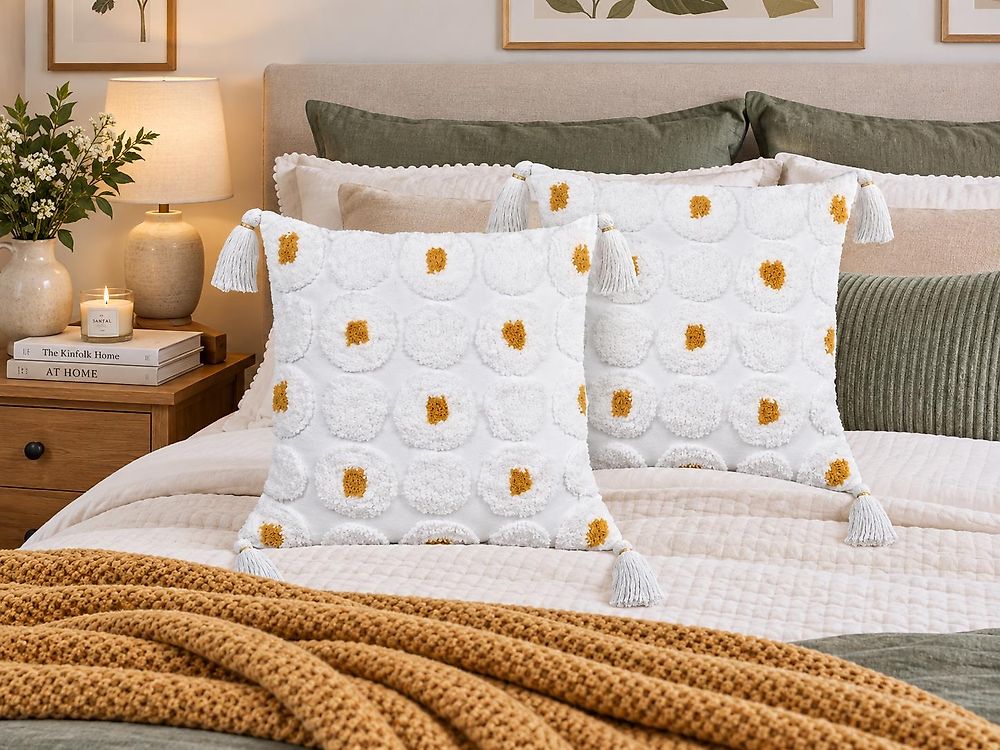 Set of 2 Decorative Cushions AZALIA 45 x 45 cm Cotton White Floral Pattern