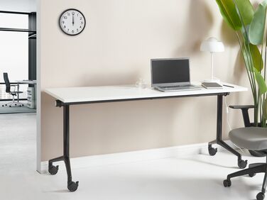 Folding Office Desk with Casters 180 x 60 cm White and Black CAVI