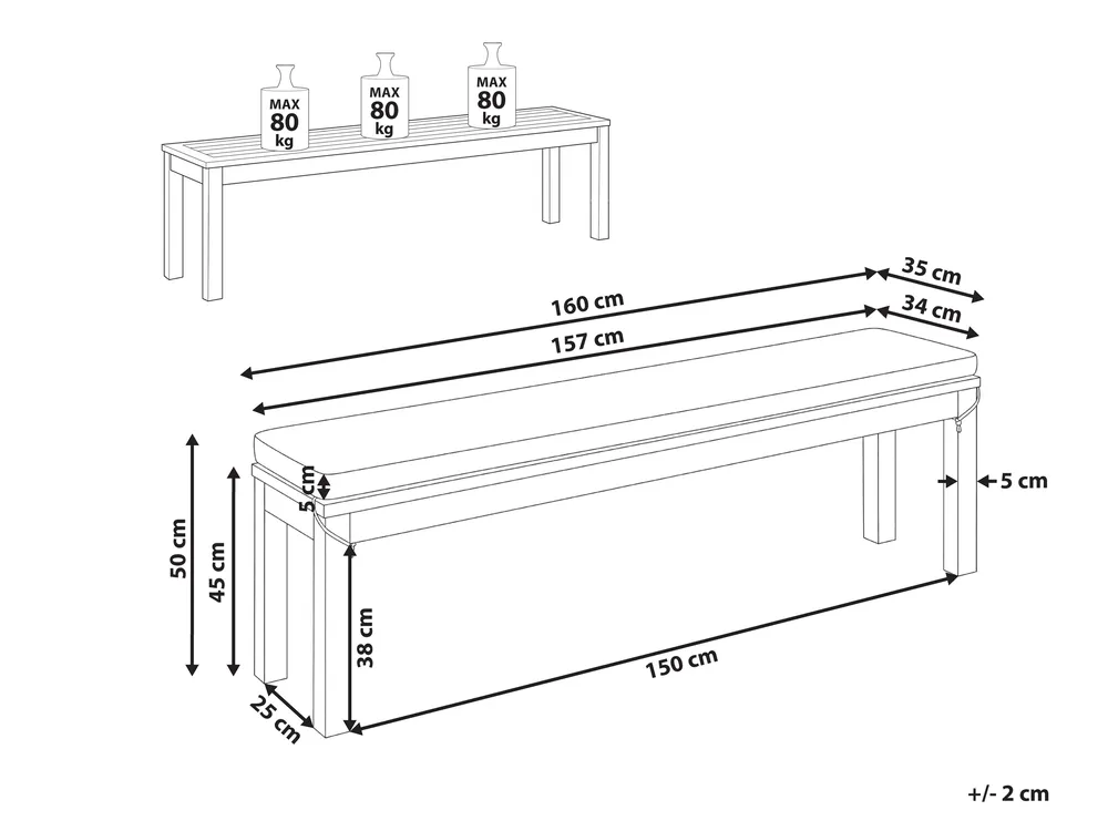 Garden Bench with Cushion TUSCANIA 160 cm Eucalyptus Wood Grey_1153855