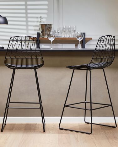 Set of 2 Metal Bar Chairs Black PRESTON