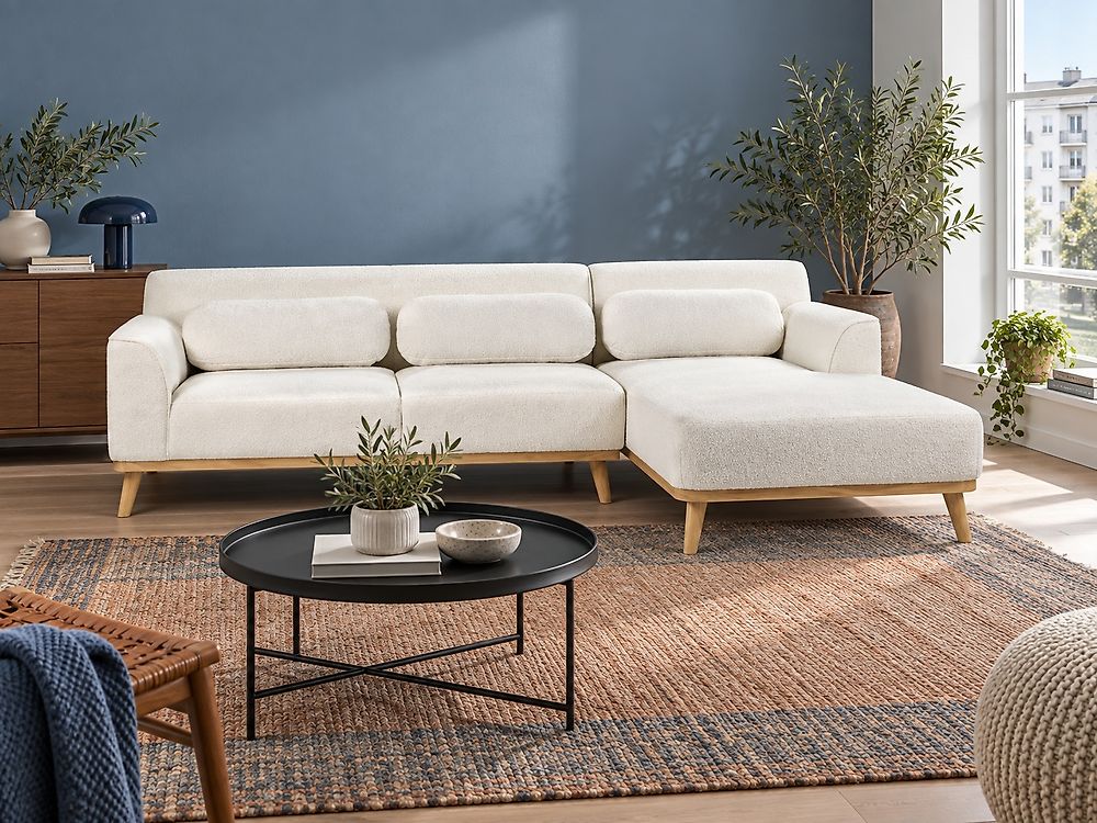 Corner Sofa SIMOS Boucle White Left Hand