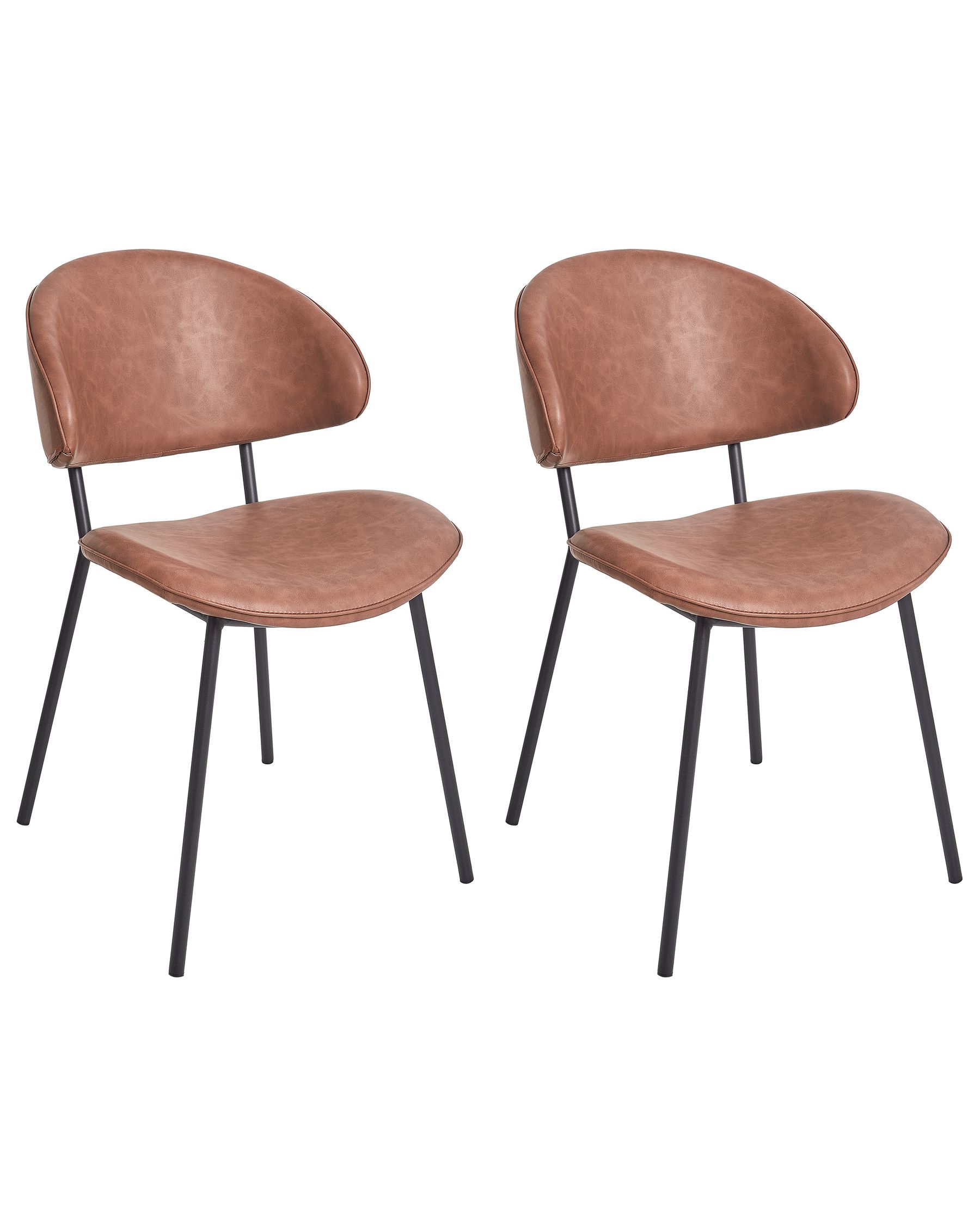 Set of 2 Faux Leather Dining Chairs Brown KIANA_938989