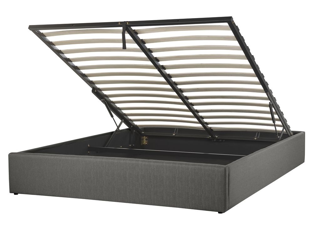 Bett mit Stauraum ohne Kopfteil DINAN Stoff Dunkelgrau 160 x 200 cm