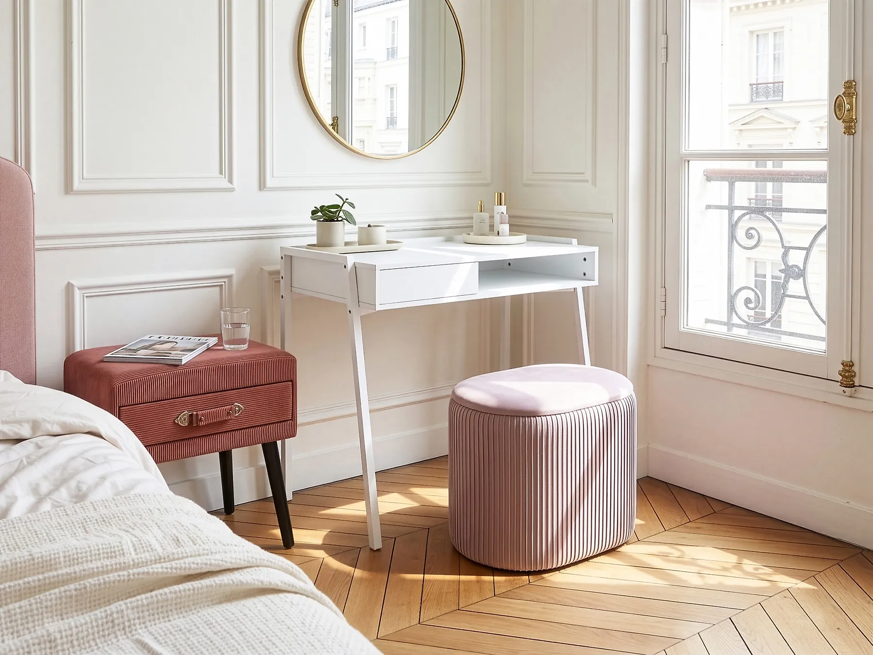 Pouf mit Stauraum RICHLAND Samtstoff Rosa_1194717