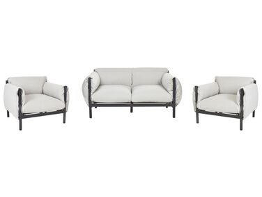 Sofá 2 plazas con 2 sillones de metal gris claro/negro ESPERIA