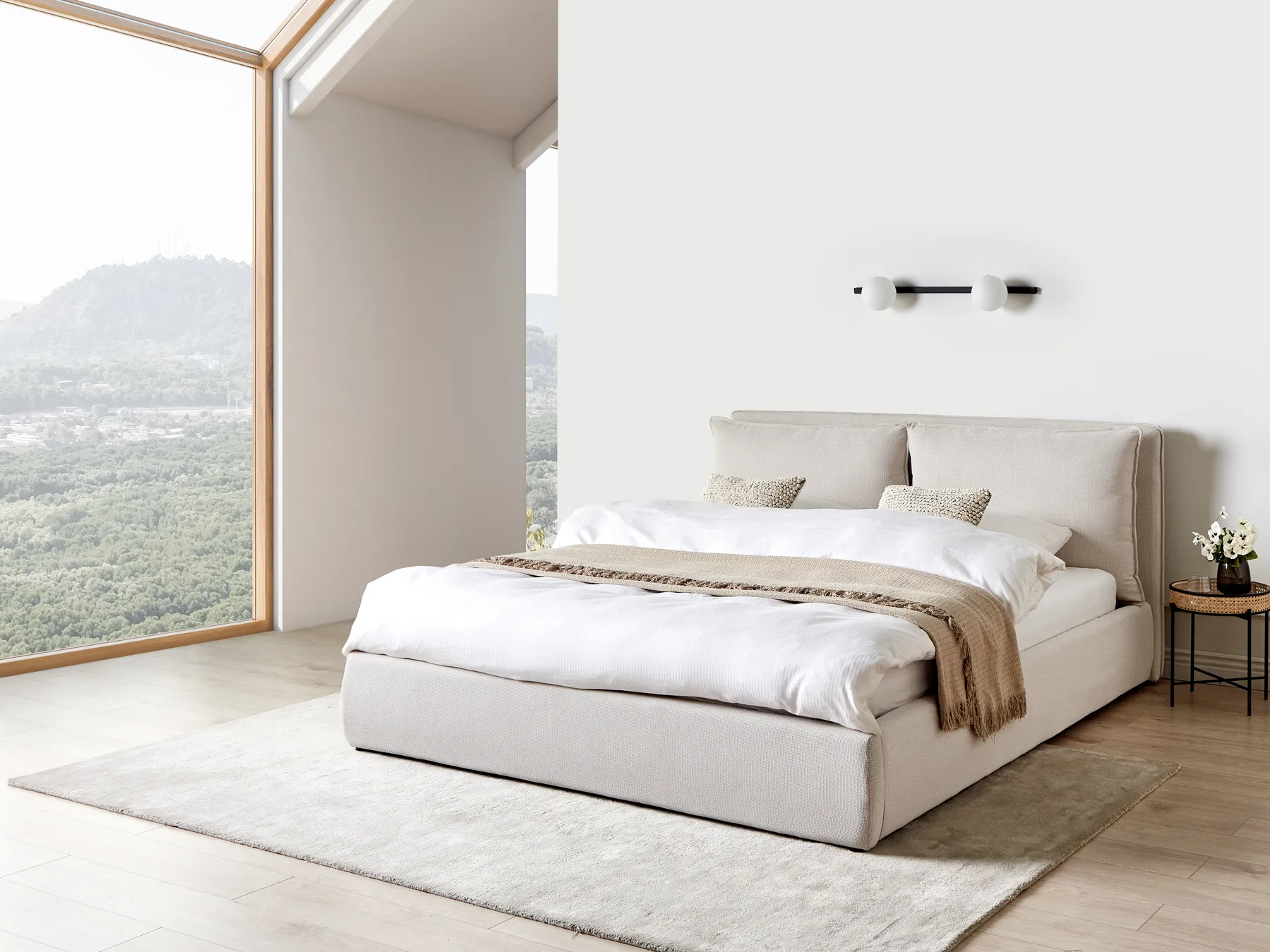 Ottoman Bed BAJONNA Fabric Beige 180 x 200 cm (EU Super King)_970680