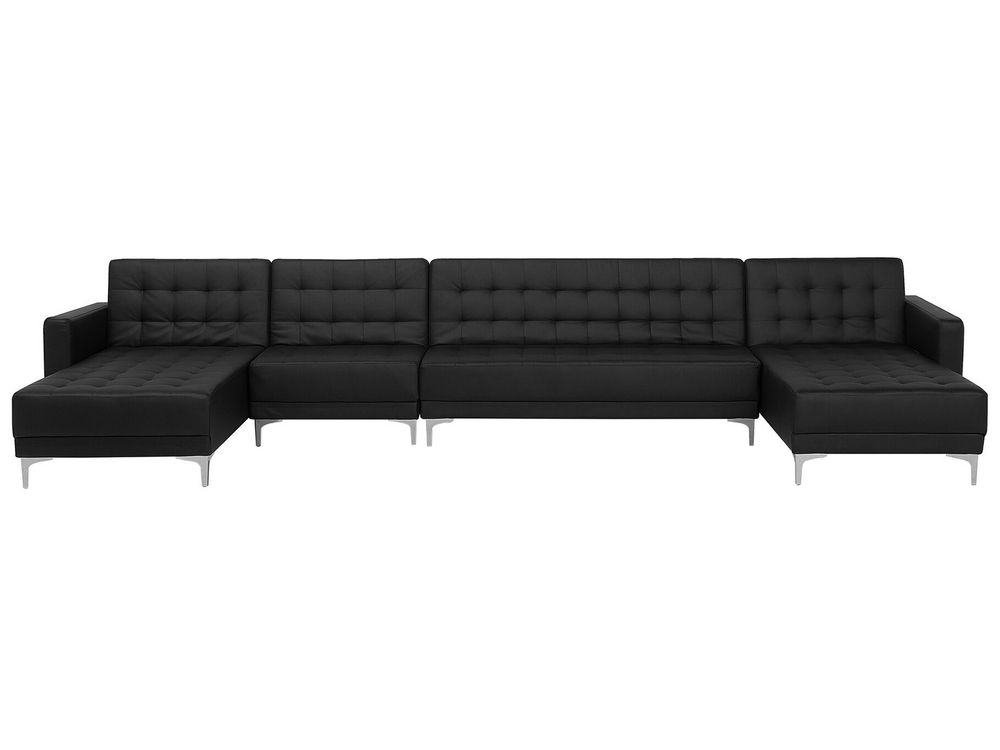 Black leather u shaped sectional discount