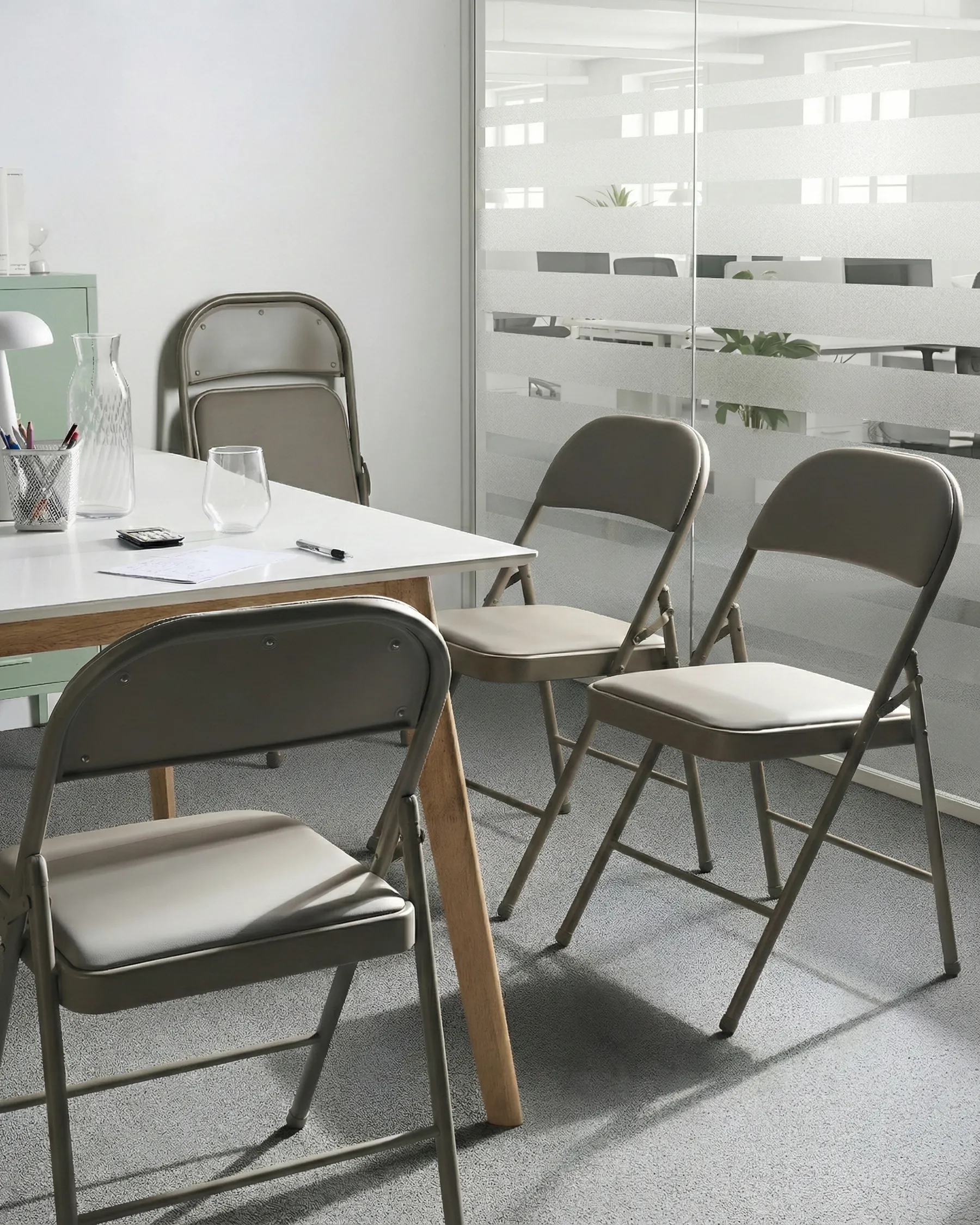 Set of 4 Folding Chairs SHASTA Metal Taupe_1039646