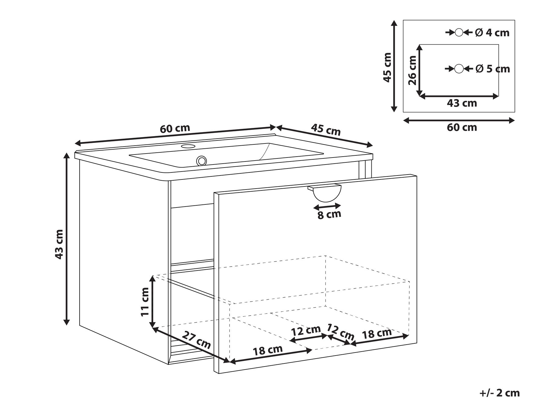 Wall Mounted Vanity Unit with Basin BONAIRE Black_1005948