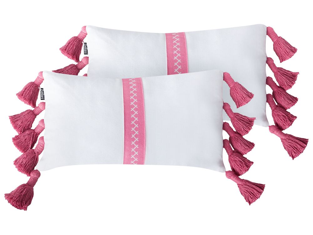 Conjunto de 2 cojines decorativos LOVELY Algodón 30 x 50 cm Blanco Rosa