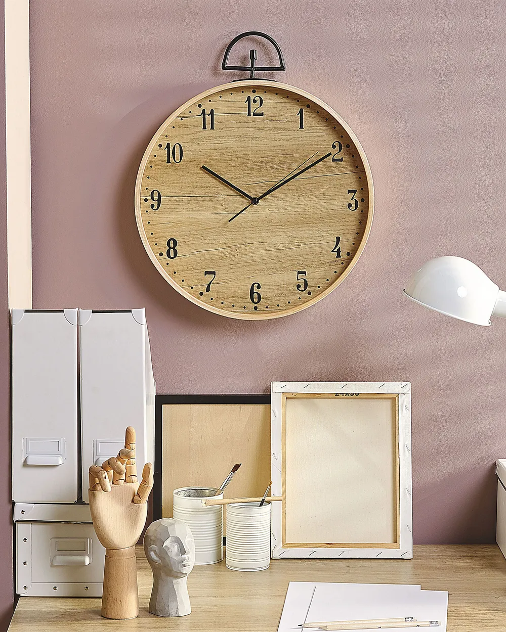 Horloge murale ronde en bois marron 40x40x5 cm