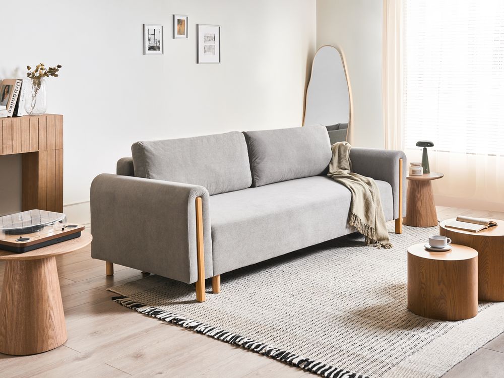 Sofa Bed 3 Seater KVAM with Storage Fabric Grey