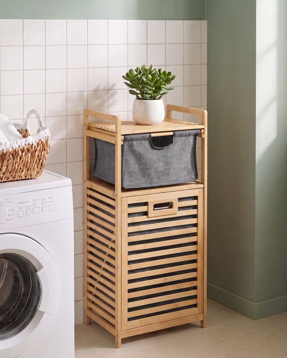 Wäscheschrank mit Kipptür CUTERVO 40 cm Bambus Hellbraun