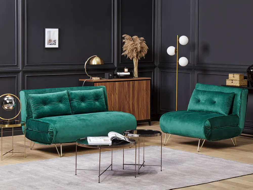 Sofa Bed 2 Seater VESTFOLD Velvet Dark Green_808709