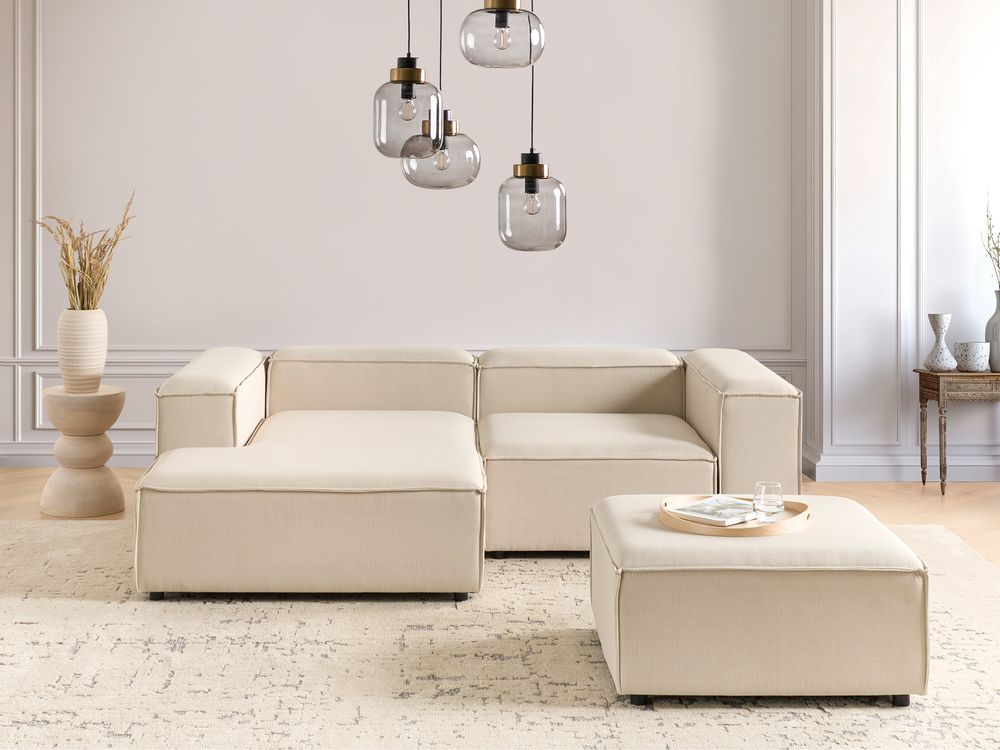 Modular Corner Sofa 2 Seater ARDAL with Ottoman Fabric Beige Right Hand