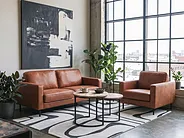 Sofa dla 3 osób SAVALEN Ekoskóra Złoty brąz_1154790