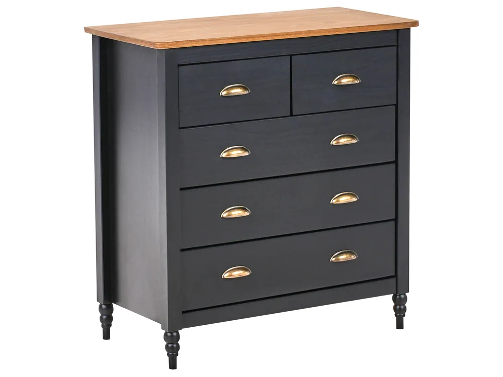 5 Drawer Chest SHILLINGTON Pine Wood Black