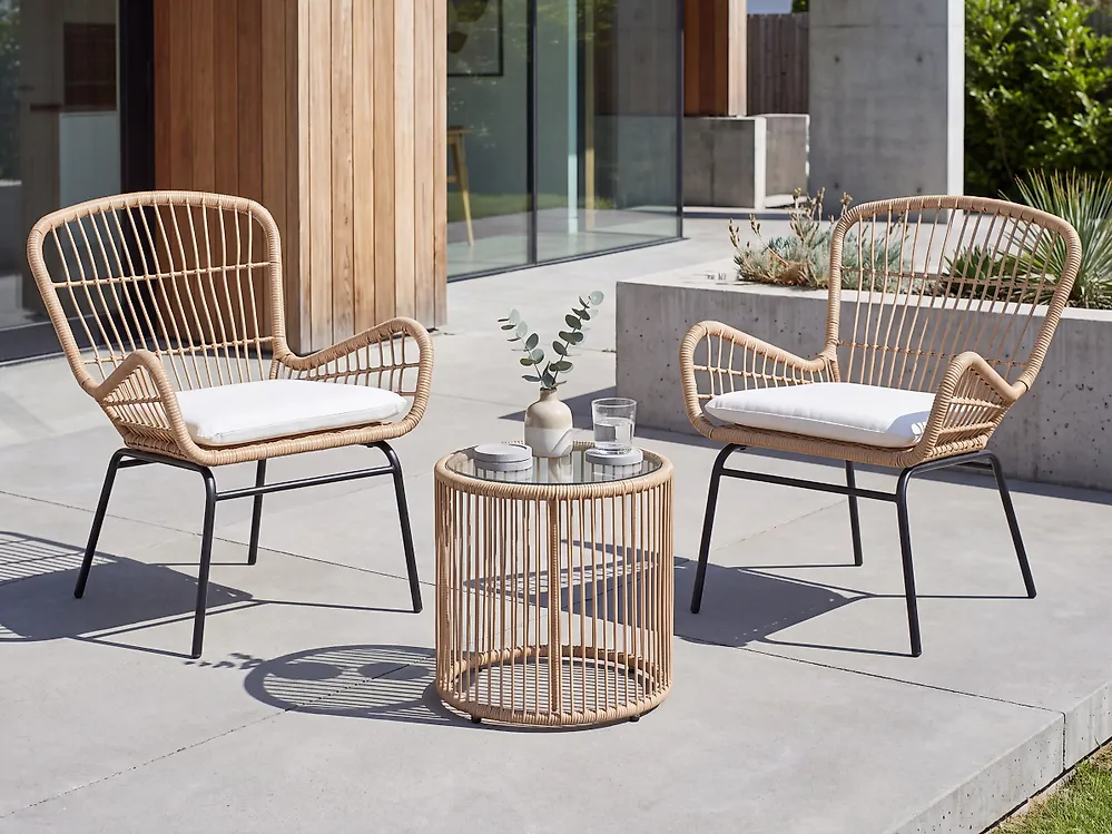 Bistro Set inkl. Kissen LABICO Polyrattan Hellbraun_1174956