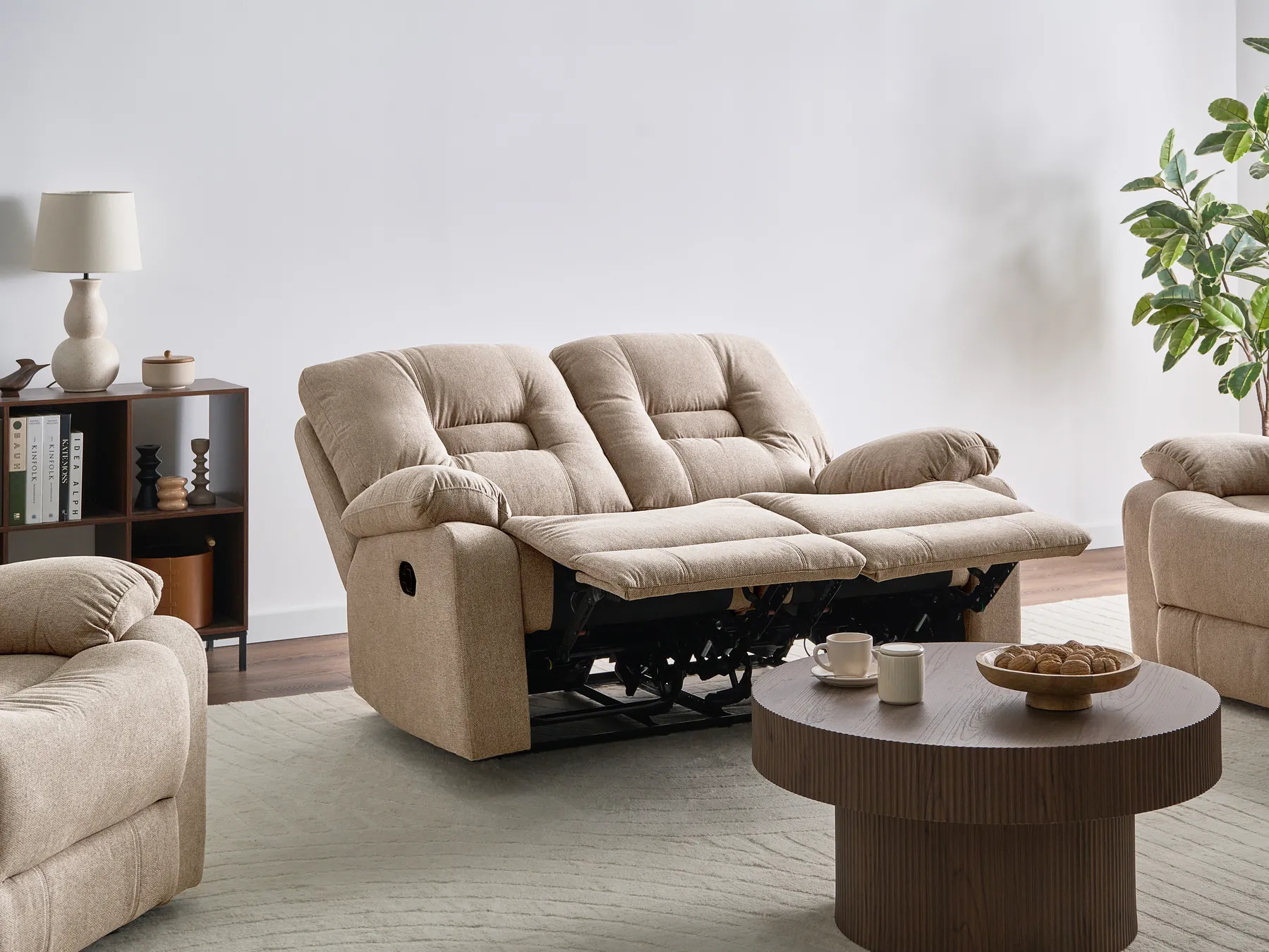 Divano reclinabile manuale 2 posti BERGEN Tessuto Beige_1064852