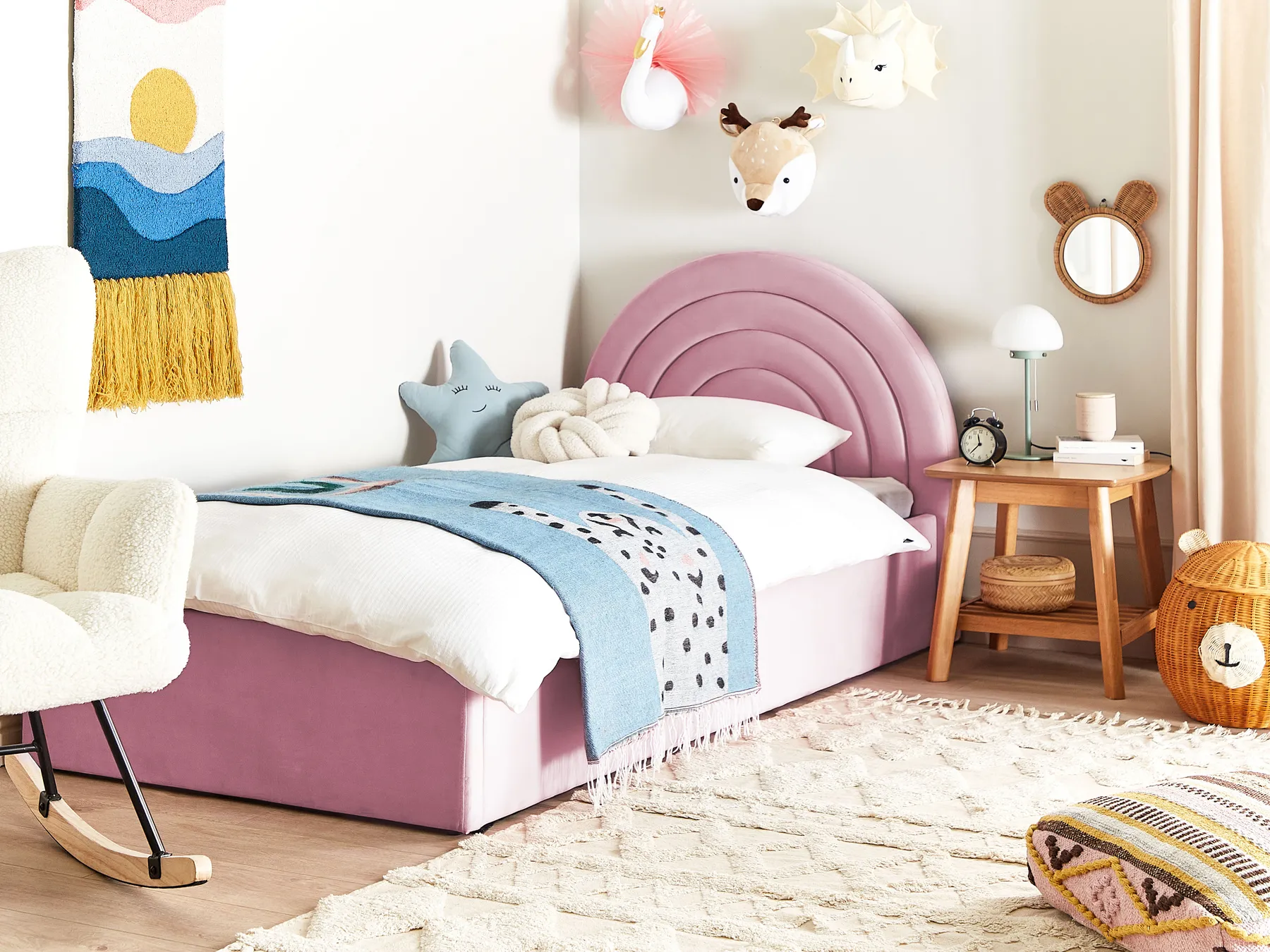 Kids Ottoman Bed ANET Velvet Pink 90 x 200 cm (EU Single)_860719