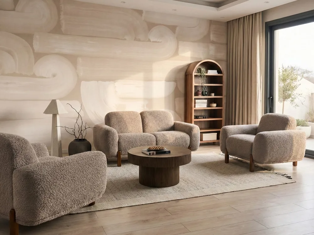 Living Room Set 4 Seater ODNES Boucle Taupe