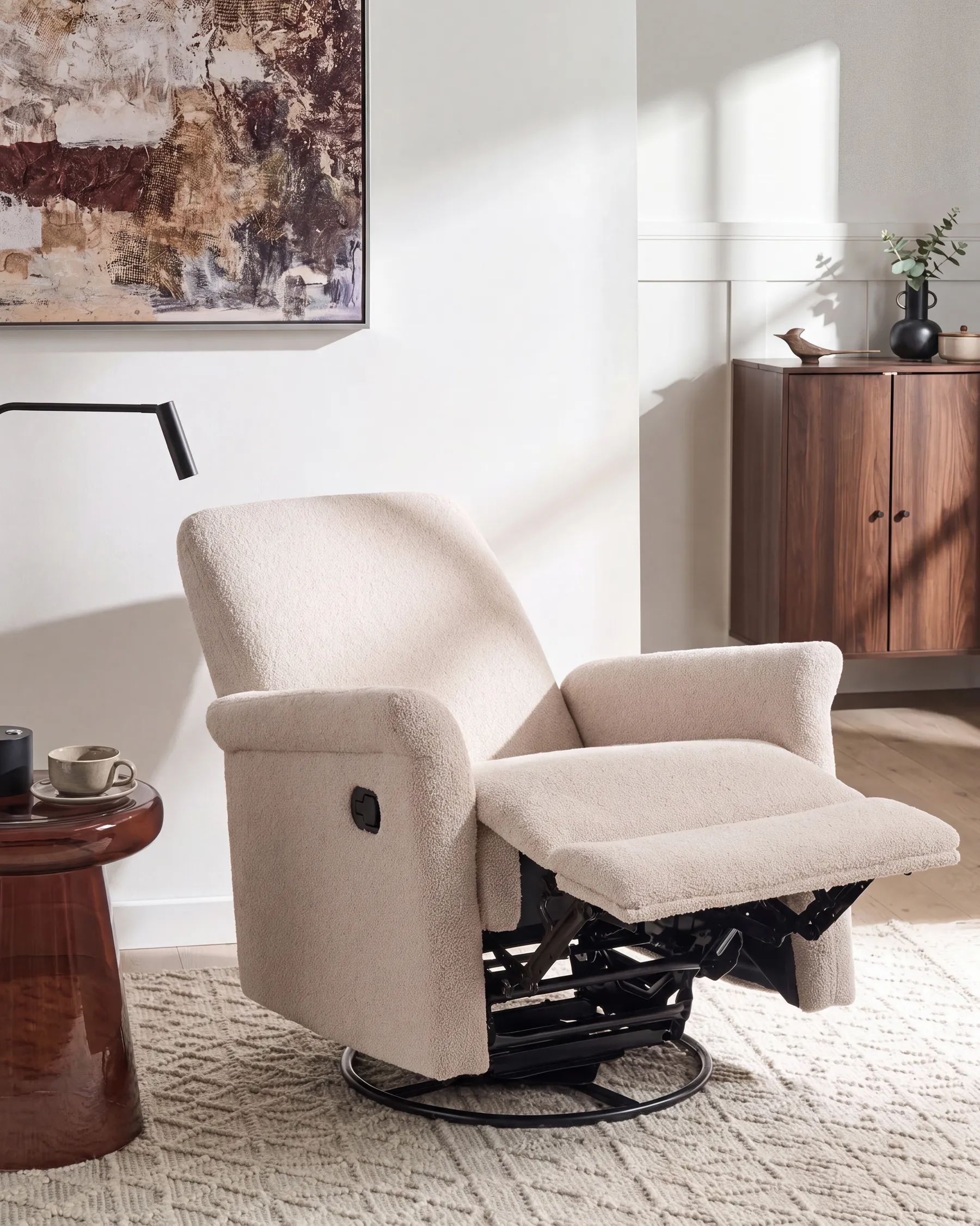 Poltrona reclinabile a dondolo ECHION Bouclé Beige chiaro_1078673