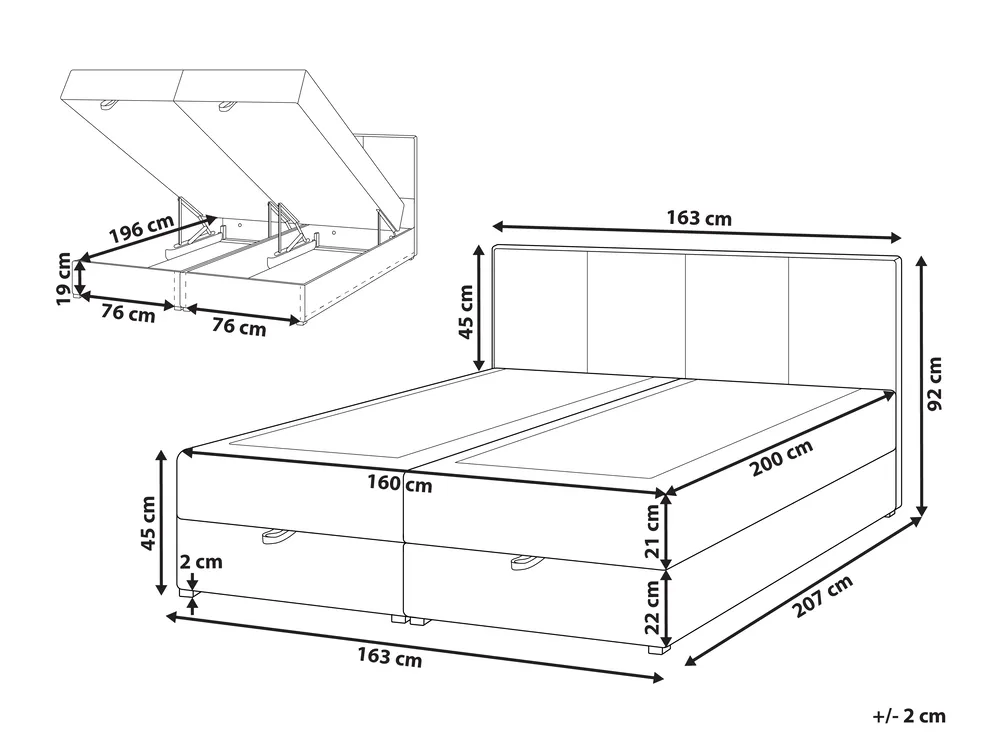 Boxspringbett mit Stauraum BARONET Stoff Taupe 160 x 200 cm_1004577