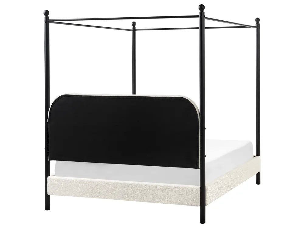Four Poster Bed Boucle DANNEMOIS 140 x 200 cm (EU Double) Off-White_960925