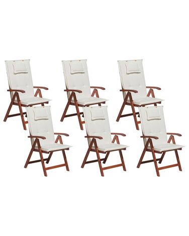 Zestaw 6 krzeseł ogrodowych drewno akacjowe z poduszkami białymi TOSCANA