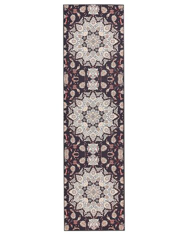 Teppich schwarz / beige 80 x 300 cm orientalisches Muster Kurzflor ARITAS