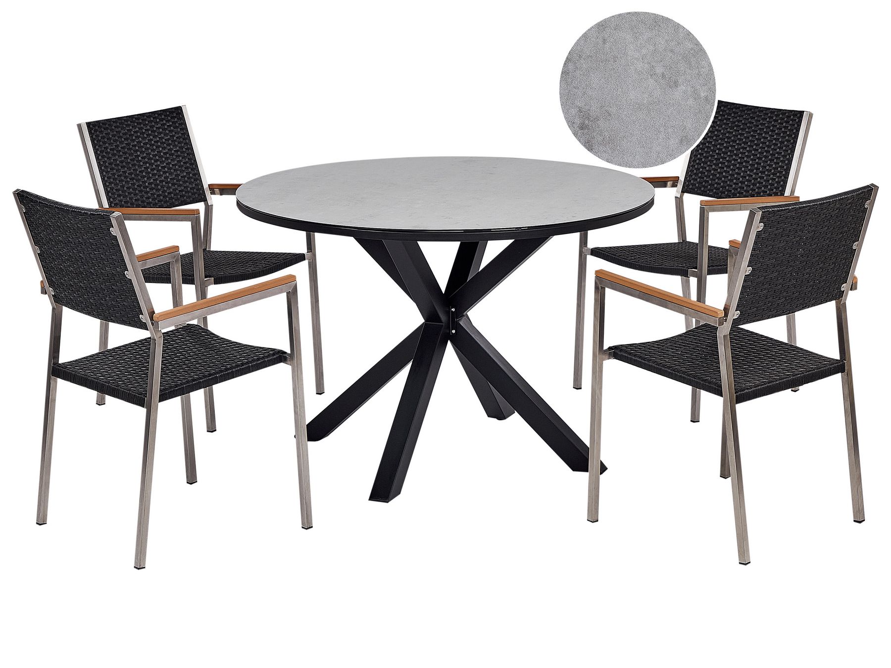 4 Seater Aluminium/PE Rattan Garden Dining Set Glass Top Grey and Black MALETTO/GROSSETO _938113