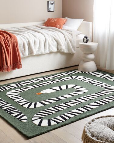 Wool Area Rug Snake Motif 160 x 230 cm Green OKAPI