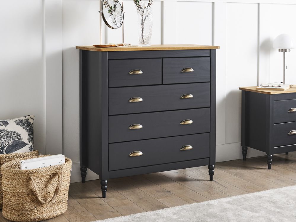 Komoda 5 szuflad SHILLINGTON Drewno sosnowe Czarny