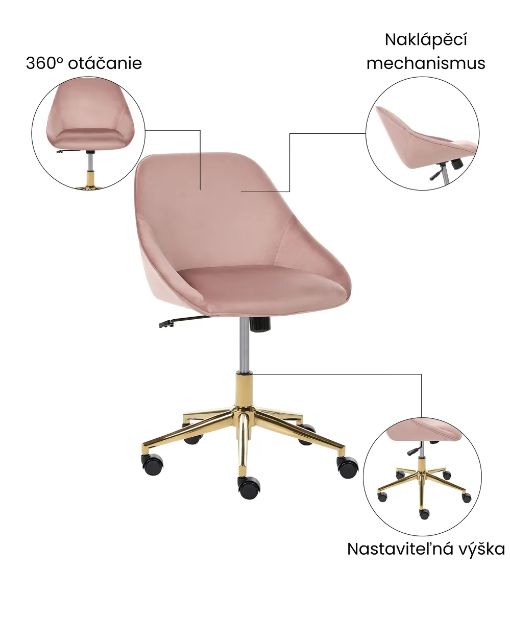 Silla de escritorio BARDSDALE Terciopelo Rosa_1073413
