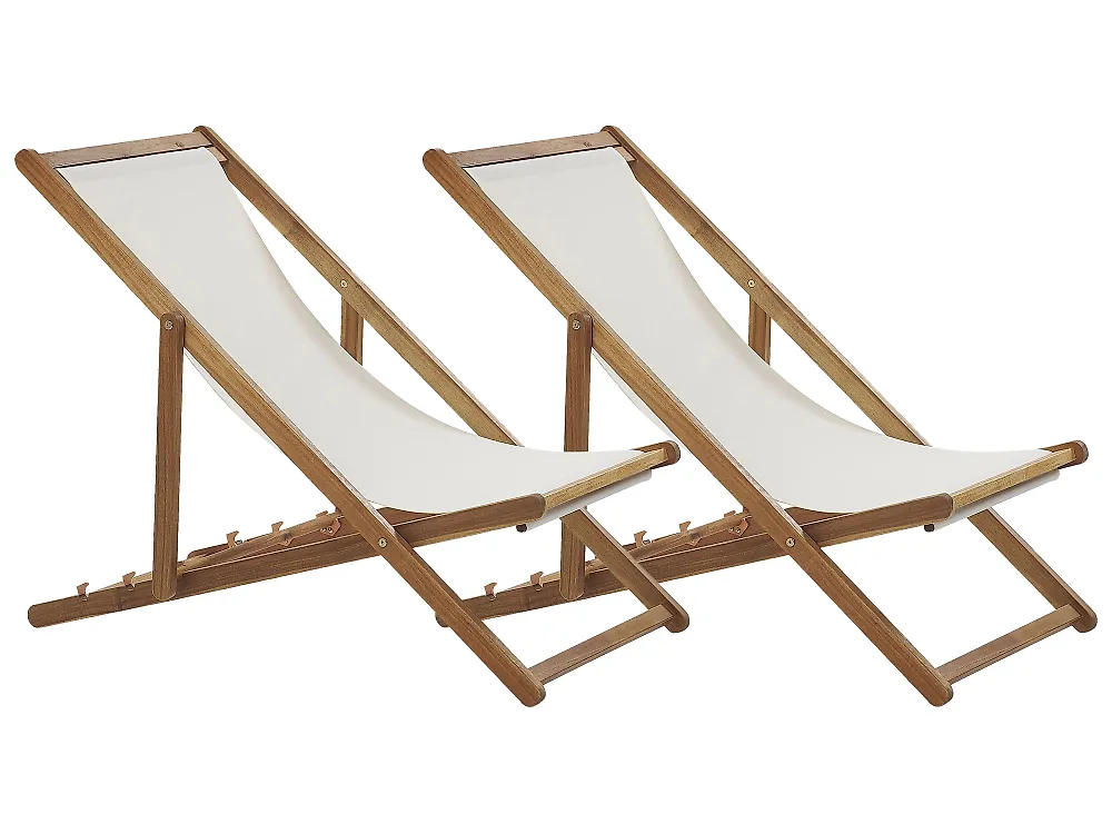 Set of 2 Folding Deck Chairs ANZIO Acacia Wood Light Brown