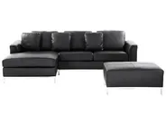 Corner Sofa 4 Seater OSLO with Ottoman Leather Black Right Hand_285401
