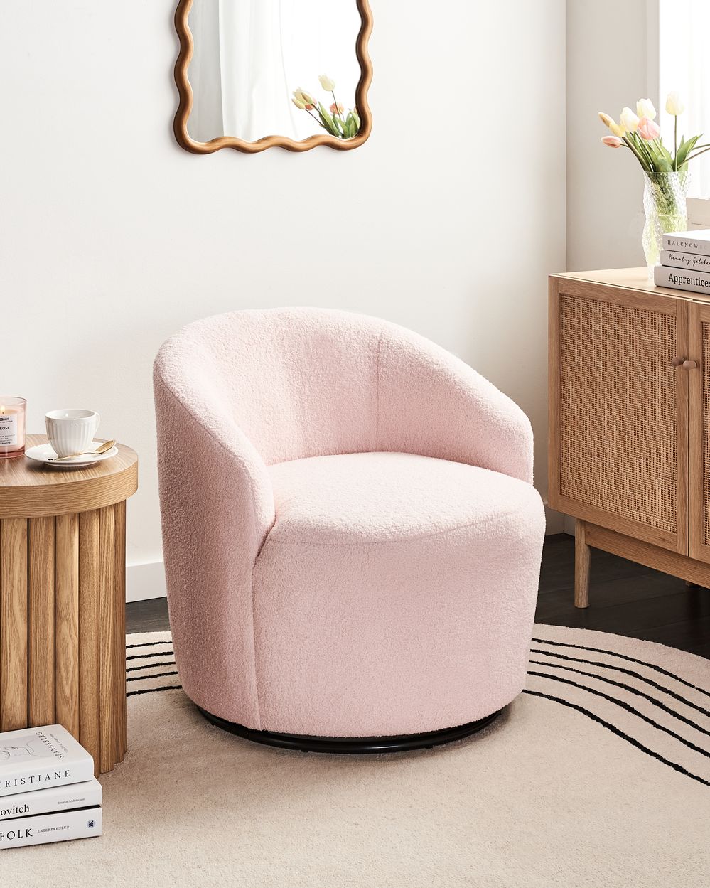 Draaifauteuil DAVIK Bouclé Pastelroze