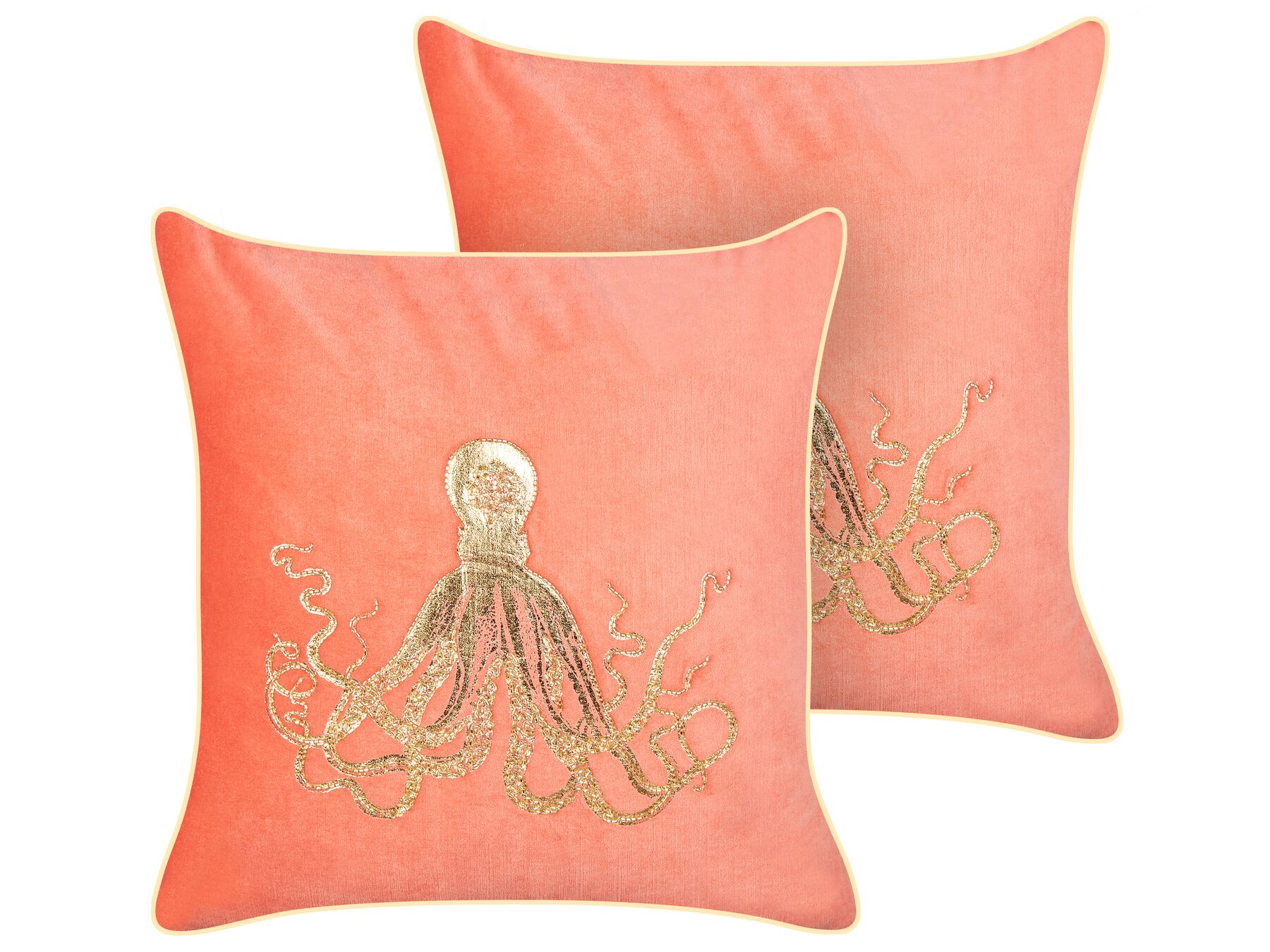 Conjunto de 2 almofadas decorativas com motivo de polvo em veludo vermelho 45 x 45 cm LAMINARIA_892991