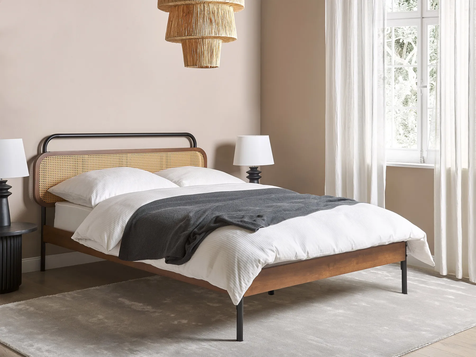 Bed Rattan BOUSSICOURT 140 x 200 cm (EU Double) Dark Brown_931139