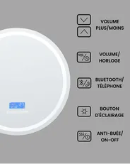 Miroir de salle de bain LED BROGNON 60 cm 60 cm Avec haut-parleur Bluetooth intégré Argenté_940359