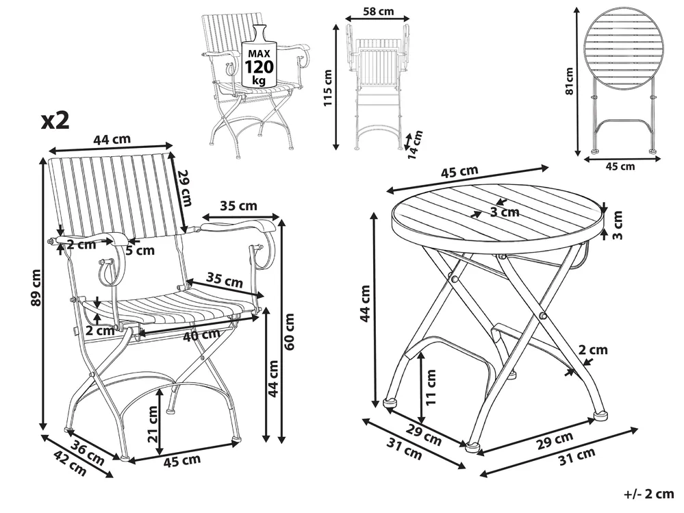 Bistro Set Folding LASCARI Acacia Wood Light Brown_1075212