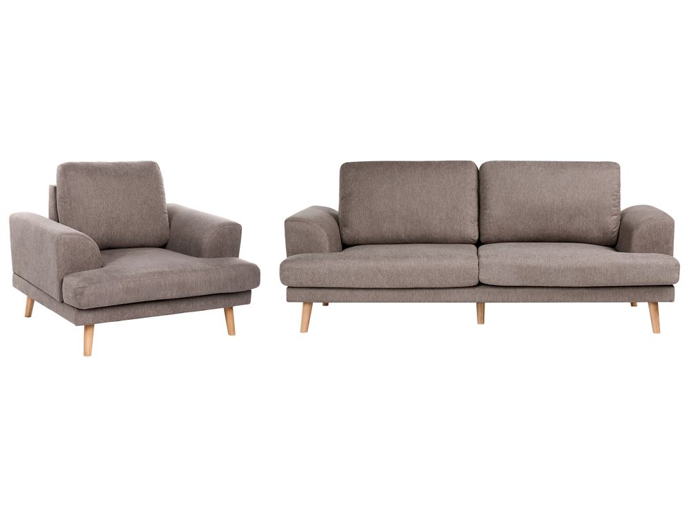 Conjunto de sala de estar 4 lugares KILDAL Tecido Castanho