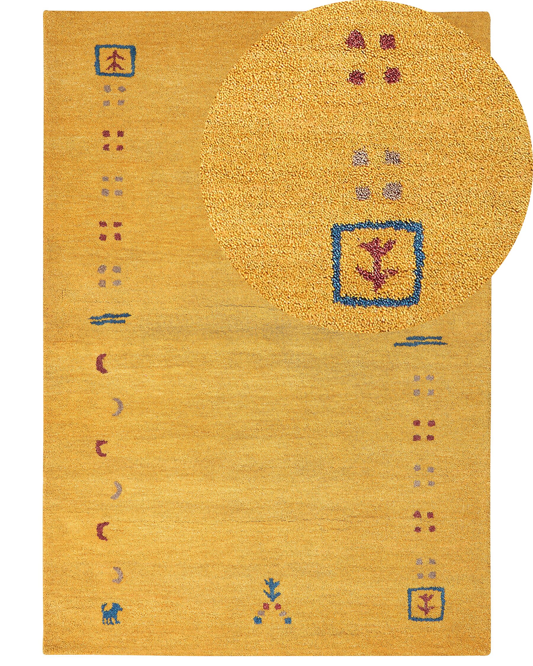 Gabbeh Teppich Wolle gelb 160 x 230 cm Hochflor AKALAN_856030