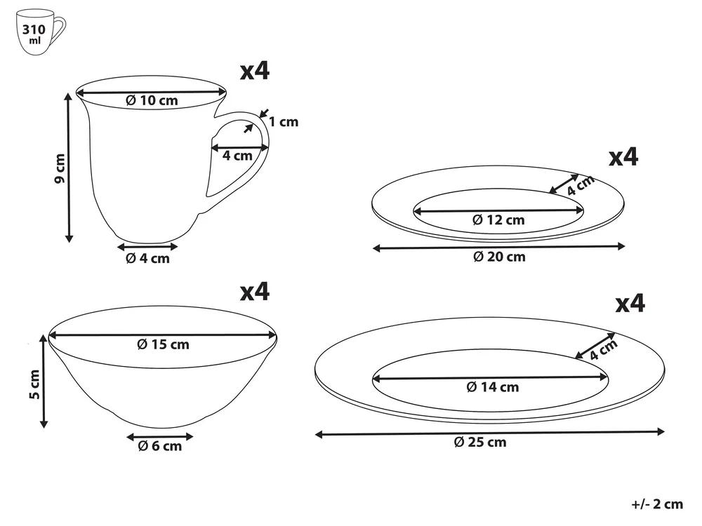 Set of 16 Dinnerware ELDERBERRY Porcelain White_957228