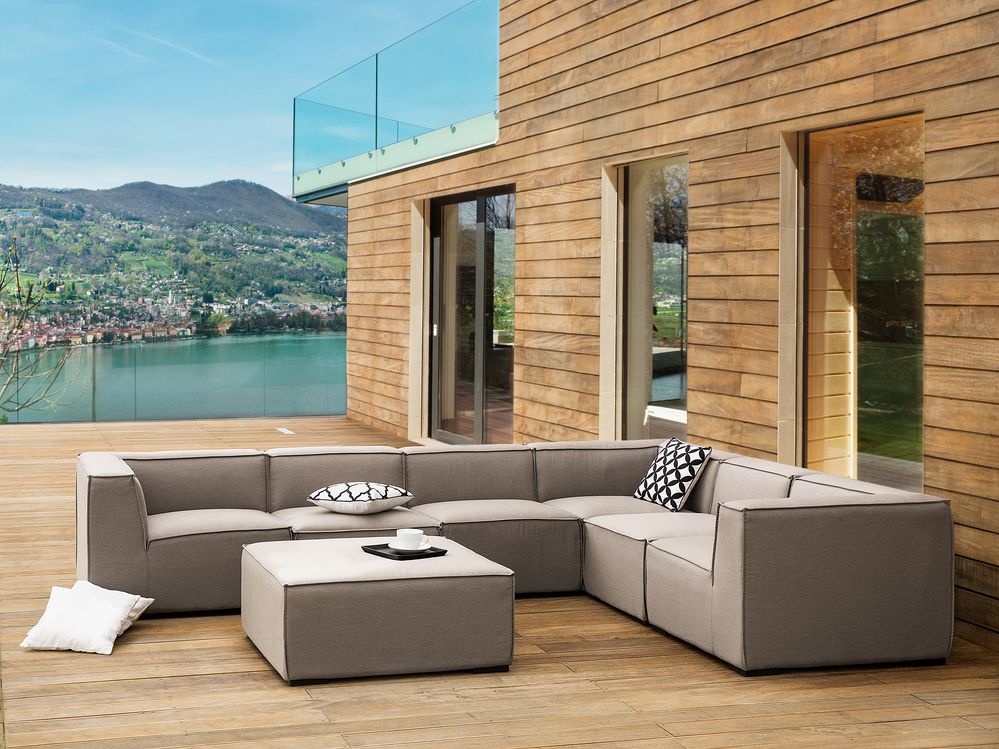 Left Hand 7 Seater Modular Garden Corner Sofa Set Beige AREZZO Beliani